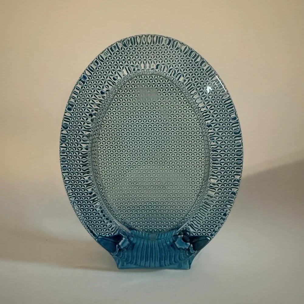 Blue Textured Oval Glass Picture Frame Cottagecore
